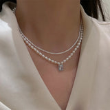Daiiibabyyy Luxury Pearl Rhinestone Necklace Choker Necklace Penadnt Chain Bling Necklace Valentine Day Bridesmaid Gift Wedding Jewelry