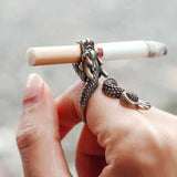 DAIIIBABYYY  -  Vintage Personality Gold-Plated Cigarette Holder Ring of Cigarette Holder Bracket Chinese Dragon Rings for Men Party Jewelry