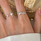 DAIIIBABYYY  -  New Korean Cross Star Open Rings for Women Punk Shiny Zircon Star Tassel Adjustable Couple Finger Ring Y2k Jewelry Gift