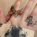 Daiiibabyyy  Fashion Minority Design Resin Open Ring Creative Vintage Butterfly Ring Romantic Couple Jewelry Accessories