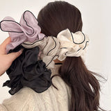 DAIIIBABYYY  -  Spring And Summer New High Grade Floral Ponytail Gauze Headdress For Sweet Girls  Satin Pleated High Stretch Hair Accessories