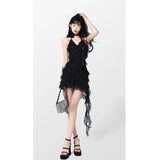 DAIIIBABYYY  -  Summer Women's Suspender Dress Sleeveless Holiday Romantic Sexy Style Korean Fashion Irregular Black Chiffon Short Skirt Dress