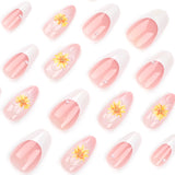 DAIIIBABYYY  -  24pcs Ins French Fake Nails 3D Yellow Sunflower Design Press on Nails White Almond False Nail Patch for Girl Wearable Full Cover