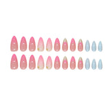 DAIIIBABYYY  -  24pcs Hand-painted False Nails Summer Sea 3D Shell Starfish Fake Nail Tips Ins Gradient Pink Blue Color Almond Press On Nails