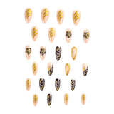 DAIIIBABYYY  -  2024 Brown Leopard print False Nails Retro Gold Flower Design Fake Nail Patch Full Cover Detachable French Almond Press on Nails