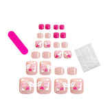 DAIIIBABYYY  -  24pcs White French Press on Toenails Lipstick Pattern Decor Fake Nails for Foot Full Cover Wearable Summer False Toenail Patch