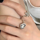 DAIIIBABYYY  -  Vintage Heart Pentagram Open Ring for Women Sweet Cool Old Made Hollow Love Star Personality Finger Accessories Fashion Jewelry