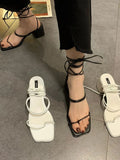 DAIIIBABYYY  -  Sweet French Niche High-heeled Strappy Sandals Women Summer 2024 New Fairy Style Shoes Female Open Toe Thick Heel Roman Shoes