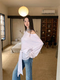 DAIIIBABYYY  -  Off The Shoulder White Long Sleeve Tees Bandage Oversized T Shirt Women Rayon Casual Tops Autumn Fall Clothes 2024