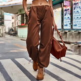 Kylethomasw Drawstring Low Waist Y2K Cargo Pants Women Pockets Baggy Hippie Wide Leg Trousers Korean Vintage Streetwear Sweatpant Pants