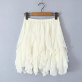 DAIIIBABYYY  -  Fashion Women High Elastic Layered Tulle Mini Skirts Asymmetrical Ruffle Flare Mesh Tutu Skirt