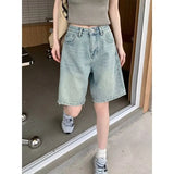 DAIIIBABYYY  -  Blue Women's Shorts Jeans High Waist Straight Pants TIKTOK Streetwear Y2K 90s Vintage Female Wide Leg Denim Five Points Trouser