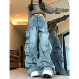 DAIIIBABYYY  -  Blue Graffiti Jeans Women Y2K Vintage High Waisted Jeans Straight Streetwear Casual Loose Large Size Wide Leg Denim Pants