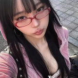 DAIIIBABYYY  -  Y2K Women Retro Oval Square Glasses Red Green Frame Glass Eyewear Decorative Computer Anti-blue Eyeglasses with Seaside Driving