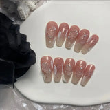 Daiiibabyyy 10pcs Handmade Camellia Butterfly Gradient Fake Press on Nails With Design Plaster Relief Ballerina Nails Artificial Korean Nail