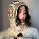 DAIIIBABYYY  -  Handmade Crochet Balaclava Hats for Women Autumn and Winter Korean Warm Niche Neck Protection Knitted Pullover Beanies Caps Men