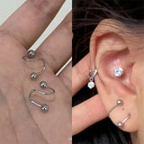 DAIIIBABYYY  -  2pcs Stainless Steel Spiral Twisted Lip Ring Tongue Piercing Heart Star Ear Cartilage Helix Piercing Stud Earring Jewelry Gifts