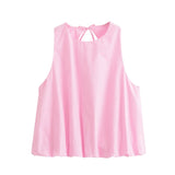 DAIIIBABYYY  -  Women's Pink Elegant Balloon Crew Neck Sleeveless Top Female Fashion Versatile Bow Decorated High Street Casual Short Top