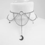 DAIIIBABYYY  -  Goth Dainty Chain Crescent Moon and Stars Sparkle Choker Witch Necklace Silver Colour Pendant Punk Jewelry Women Gift Gothic New