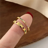 DAIIIBABYYY  -  INS Stainless Steel Rainbow Color Cubic Zircon Stone Finger Rings for Women Gold Color Waterproof Stars Ring Jewelry Gift