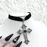 DAIIIBABYYY  -  Goth Limited Black Velvet Cross Bead Choker Necklace Jewelry Gorgeous Women Punk Gift Statement New Gothic Halloween Grunge