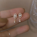 Exquisite Trend Gold Color Crystal White Zircon Dangle Earrings for Women Classic Simplicity Small Earrings Wedding Jewelry