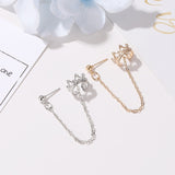 Daiiibabyyy Crown U Shape Clip Cuff Earrings Vintage Hollow Heart Non Piercing Clip On Earrings For Women Long Chain Stud  Trend Jewelry