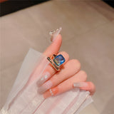 Daiiibabyyy Luxury Sparkling Crystal Square Fashion Rings For Women 2023 New Blue Statement Big Stone Ring Bijoux Adjustable