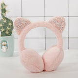 Fashion Cat Ear Plush Earmuffs Shiny Sequin Soft Earflaps Headband for Kids Boys Girls Unisex Vintage Ear-cap Winter Outdoor daiiibabyyy