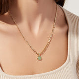 Vintage Oval Green Aventurine Natural Stone Stainless Steel Plated Gold Chain Necklace Simple Design Gemstone Jewelry For Women daiiibabyyy