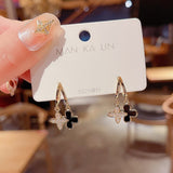 New Fashion Korean Earings Clover Double Layer Drop Earrings for Women Golden Zircon Wedding Earrings Jewelry Gift Wholesale daiiibabyyy