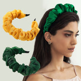 Daiiibabyyy Solid Color Slik Shiny Pleated Hairband for Women Fashion Scrunchy Headband Black Green Ruched Hair Loop Female Hair Accessories