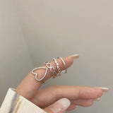 4pcs/set Gold Silver Color Geometric Hollow Heart Rings Set Korean Fashion Temperament Jewelry For Women Girls Knuckles Ring daiiibabyyy