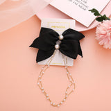 New Elegant Bow Pearls Chain Barrettes Hairpins For Women Rhinestone Spring Hair Clips Ribbon Headband Ponytail Hair Accessories daiiibabyyy