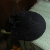 Vintage Pure Wool Fedora Cap Women Mesh Flower Hat Headwear Elegant Ladies Autumn Pillbox Hat daiiibabyyy