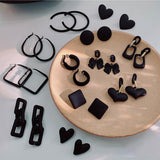 2022 Fashion Geometric Black Matte Heart Drop Earrings For Women Trendy Sqaure Brincos Pendientes Party Jewelry daiiibabyyy