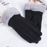 Women Winter Warm Gloves Faux Suede Thicken Screen Sense Gloves Windproof Fur Cuff Mitten Outdoor Cycling Skiing Ladies Gloves daiiibabyyy