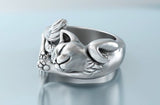 Classic Fashion Silver Color Women Ring Cute Engraving Pattern Cat Sleep  Engagement Wedding Jewelry US 5-11 daiiibabyyy