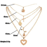 Daiiibabyyy Bohemian Multilayered Leaf Rose Flower Cross Heart Pendant Necklace for Women Gold Color Necklace Jewelry Gifts