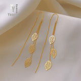 European and American Temperament Gold Leaves Tassels Long Earrings For Woman‘s Unusual Accessories Korean Girls Fashion Jewelry daiiibabyyy