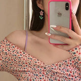 2021 Korea Summer Daisy Flower Earrings Fashion Cute Pink Acrylic Stud Earrings for Women Girl Plant Jewelry daiiibabyyy