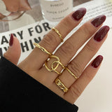 Original Design Golden Round Hollow Geometric Ring Set Ladies Fashion Open Ring Joint Ring Female Jewelry daiiibabyyy