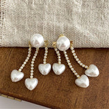 FFLACELL Korean Fashion Pearl Love-Heart Tassel Earrings For Women Girls Trend All-match Back-Hanging Earrings Party Jewelry daiiibabyyy