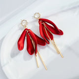 New Fashion Tassel Flower Long Dangle Drop Earrings Retro Red Big Petal Statement Earring for Women Bridal Wedding Party Jewelry daiiibabyyy