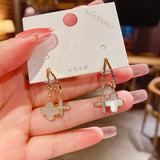 New Fashion Korean Earings Clover Double Layer Drop Earrings for Women Golden Zircon Wedding Earrings Jewelry Gift Wholesale daiiibabyyy