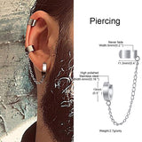 Daiiibabyyy MINIMALIST CARTILAGE EAR CUFF CHAIN EARRINGS STAINLESS STEEL SILVER COLOR TRENDY HOOPS EARRINGS