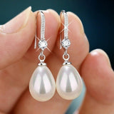 Exquisite Fashion Silver Color Water Imitation Pearls Drop Earrings for Women Shiny Red Green Round Imitation Pearls Earrings daiiibabyyy