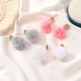 Autumn Winter Sweet Plush Ball Stud Earring for Women Jewelry Multicolor Pearls Female Personality Simple Pink Plush Fur Earing daiiibabyyy