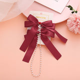 New Elegant Bow Pearls Chain Barrettes Hairpins For Women Rhinestone Spring Hair Clips Ribbon Headband Ponytail Hair Accessories daiiibabyyy