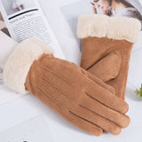 Women Winter Warm Gloves Faux Suede Thicken Screen Sense Gloves Windproof Fur Cuff Mitten Outdoor Cycling Skiing Ladies Gloves daiiibabyyy